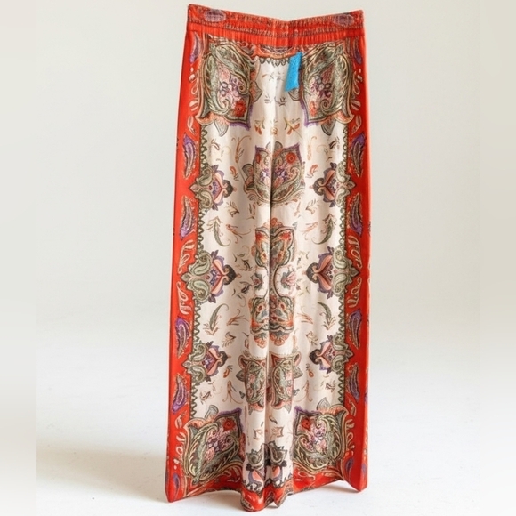 RACHEL ZOE White Orange Satin Wide Leg Pants Small New - Picture 1 of 12